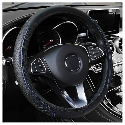 Leather Steering Wheel Cover,Anti Slip Car Steering Wheel Cover for Car Decorations & Steering Wheel Protections,Universal 15Inch Wheel Cover Car Interior Accessories for Men & Women (Black+Blue) - color: Black+Blue