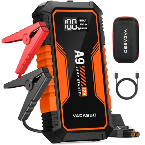 Jump Starter 4000A, VACASSO A9 Battery Jumper Starter Portable (7L Gas/4L Diesel), 12V Car Battery Booster Jump Starters Pack, Jumpstart with USB Ports, Jumper Cables, LED Light, Storage Case - color: Orange