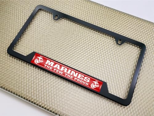 [Officially Licensed USMC Product] - Stainless Steel Matte Black CAR 2-Hole - Domed Custom-Made Corrosion-Resistant License Plate Frame with Marines. The Few. The Proud. Design & Free caps - (Qty: 1) - size: Marines - Style 1