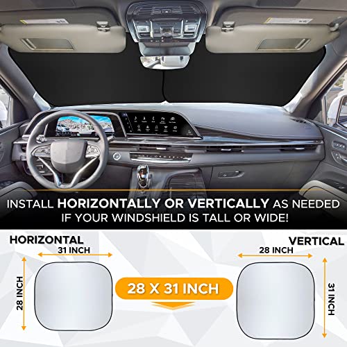 EcoNour Windshield Sun Shade Cartoon Design Medium Size (31" L x 28" W), Funny Printed Car Sunshade Foldable, 240T Polyester Blocks Heat and UV Rays for Front Window Protection - size: Medium-silver