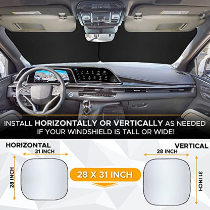 EcoNour Windshield Sun Shade Cartoon Design Medium Size (31" L x 28" W), Funny Printed Car Sunshade Foldable, 240T Polyester Blocks Heat and UV Rays for Front Window Protection - size: Medium-silver