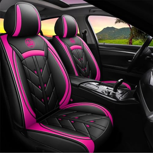 Comfortable Leather Auto Car Seat Covers 5 Seats Full Set Universal Fit (Black & Rose) - color: Black & Rose