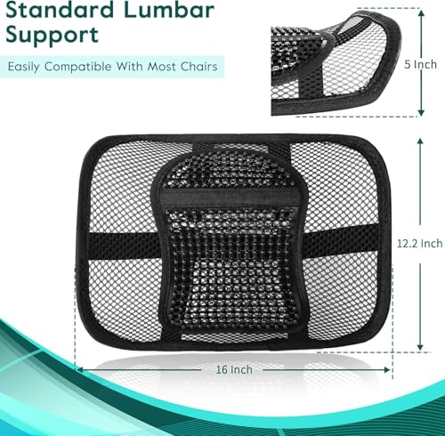 Samyoung Mesh Back Lumbar Support, Back Support Seat Cushion with Breathable Mesh for Office Chairs Car 12” x 16” - color: Black