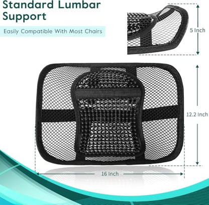 Samyoung Mesh Back Lumbar Support, Back Support Seat Cushion with Breathable Mesh for Office Chairs Car 12” x 16” - color: Black