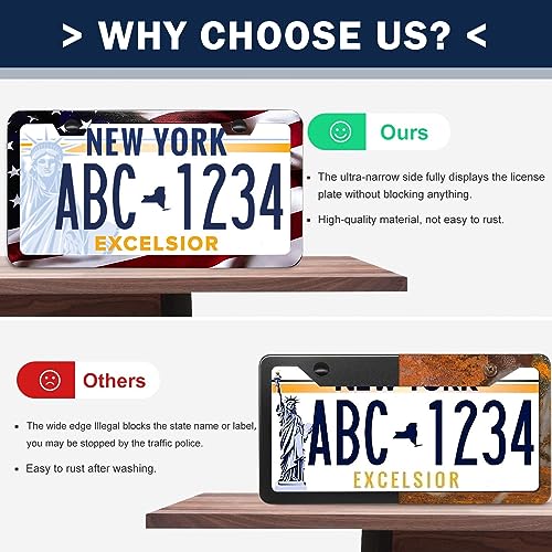 LIN KANG Patriotic American Flag License Plate Frame Holder - 2 Pack Universal Aluminum Matte Stripe US Flag Gloss Car Plate Frame Covers with 2 Holes and Screws Fasteners Caps - color: Matte American flag Narrow side F
