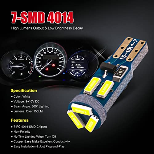 High Bright White T5 37 74 PC74 PC37 LED Bulb with Twist Lock Socket for Dashboard Instrument Panel Gauge Cluster Light and Map Vanity Mirror Glove Box Indicator Light - color: White