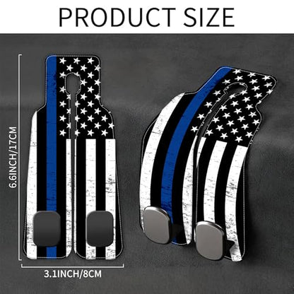 Car Headrest Purse Hanger Grunge Blue and Black American Flag 1 Pack Bag Purse Holder for Car Premium Leather Double Metal Hook for Handbags, Grocery Bags and Phones - color: Grunge Blue and Black American Flag