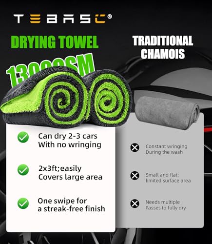 2-Pack Car Drying Towels 24x36 Inch 1300GSM, Twisted Loop Microfiber Cloth for Auto Detailing - Super Absorbent, Lint-Free & Streak-Free for SUV, Truck & Window (Gray-Green) - color: Gray-green