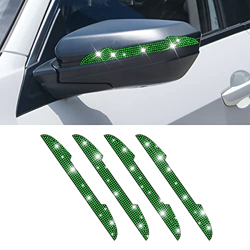4 PCS Bling Rhinestone Car Door Handle Scratch Protector, Universal for All Cars, Vehicles, SUVs, Car Side Rearview Mirror, Car Door Edge Guard, Car Exterior Accessories for Women Men (Green) - color: Green