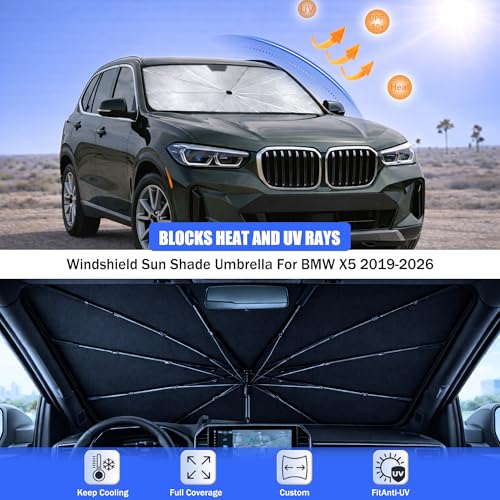 2026 Upgraded Car Windshield Sun Shade Umbrella - Custom-Fit for BMW X5 2019-2026 Umbrella Sunshade,Easy Install,UV Protection & Heat Reflective,Keep Interior Cooler with Storage Bag - size: For BMW X5 2019-2026