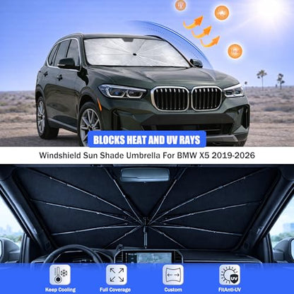 2026 Upgraded Car Windshield Sun Shade Umbrella - Custom-Fit for BMW X5 2019-2026 Umbrella Sunshade,Easy Install,UV Protection & Heat Reflective,Keep Interior Cooler with Storage Bag - size: For BMW X5 2019-2026
