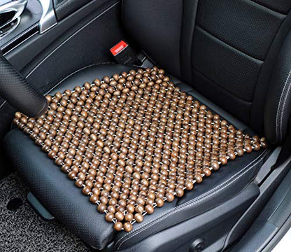 Natural Wood Beaded Seat Cover Pad Mat Comfy Cool Summer Massage Seat Cushion (Square) Medium Size for Car, Sedan,SUV Office Chair - size: All-Purpose Standard (16.54" Square)