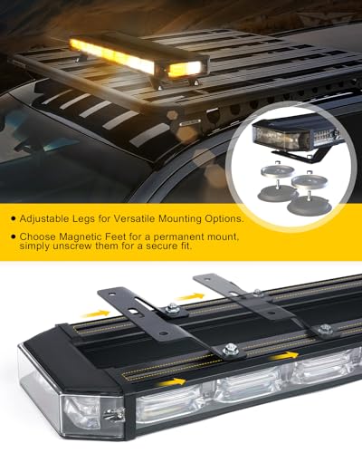 LUMENIX 26-Inch LED Rooftop Strobe Emergency Lights Bar for Vehicles, w/Controller Heavy-Duty Magnetic Mount Safety Beacon Construction Light for Trucks Roof Top Traffic Lightbar - Amber and White - color: Amber and White