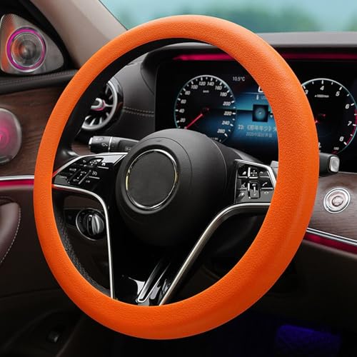 Stretchy Silicone Car Steering Wheel Cover - Universal Fit for Most Cars,Anti Slip Odorless Stretchy Steering Wheel Cover, Fit 14''/15''/16'' Steering Wheel Grip - color: Orange