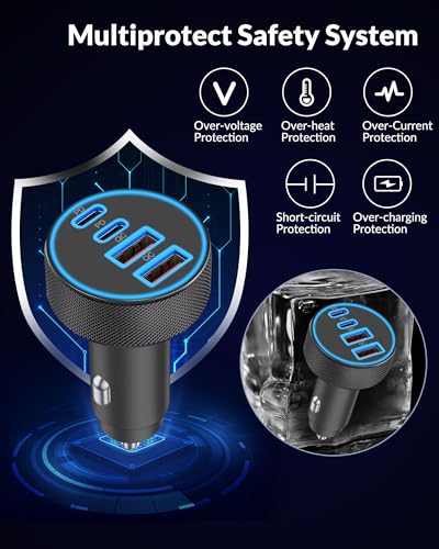 [2-Pack] Car Charger USB C, 4 in 1 90W Fast Charging 4-Port Dual 45W USBC & USB A Phone Car Charger Cargador Carro Lighter Adapter for iPhone 17 16 15 14 13 12 Pro Max, iPad, Galaxy, Tablet, Android - style: 2 Pack