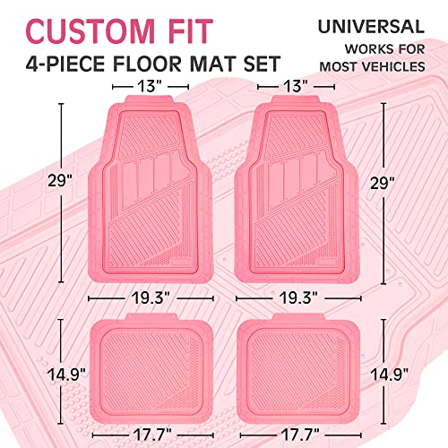 CAR PASS Heavy Duty Rubber Floor Mats 4-Piece,Pink Car Mats Full Sets Anti-Slip,Waterproof Universal Trim-to-Fit for Car SUV Truck, Durable All Weather Automotive Car Mats for Women,Girly(All Pink) - color: All Pink
