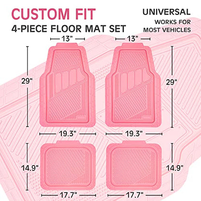 CAR PASS Heavy Duty Rubber Floor Mats 4-Piece,Pink Car Mats Full Sets Anti-Slip,Waterproof Universal Trim-to-Fit for Car SUV Truck, Durable All Weather Automotive Car Mats for Women,Girly(All Pink) - color: All Pink