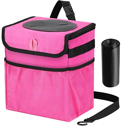 Car Trash Can Foldable Garbage Bin Leakproof 2.3 Gallons Car Trash Bag Pink - color: Pink, size: M-1PCS