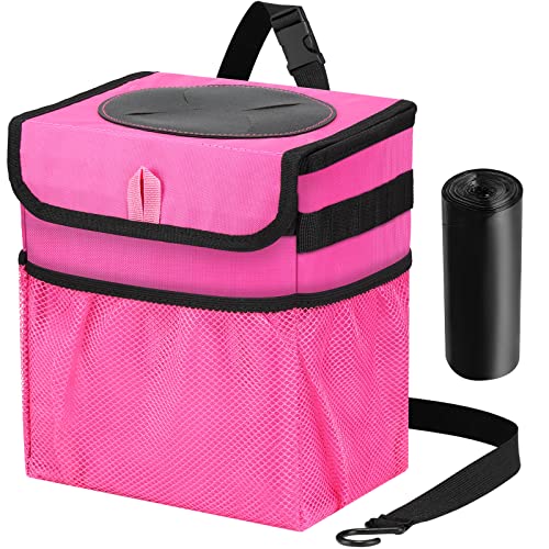 Car Trash Can Foldable Garbage Bin Leakproof 2.3 Gallons Car Trash Bag Pink - color: Pink, size: M-1PCS