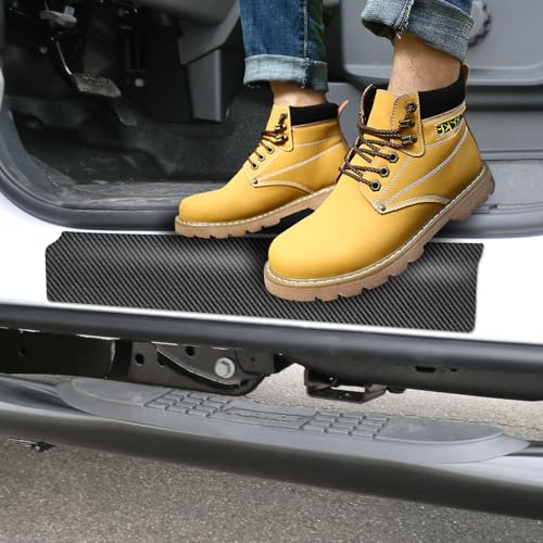 Newace Car Door Sill Protector Compatible with Silverado: Door Entry Guard Scuff Sill Protector Plate Accessories Carbon Fiber Anti-Scratch Sticker 1500 2500 3500 HD- 4Pcs Full Coverage(Red)