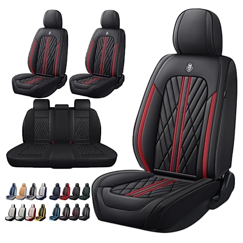Universal Fit Waterproof Breathable Nappa Leather Automotive Vehicle Car Seat Covers Set Cushion Protector for Sedan SUV - color: Black Red line, size: Full Set 5 Seats