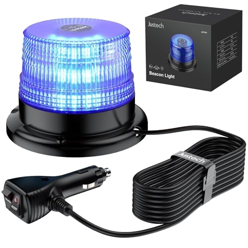 Justech 40LED Magnetic Strobe Light, 7 Flash Patterns Flashing Warning Light High Visibility, IP65 Waterproof Emergency Beacon with 16ft/5m Straight Cord for 12-24V Snow Plow Trucks Vehicles (Blue)