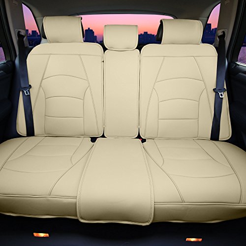 FH Group Ultra Comfort Highest Grade Faux Leather Full Set Cushion Pads Car Seat Covers for Front and Rear- Fit Most Car, Truck, SUV, or Van (Solid Beige) - color: Solid Beige, style: Full Set