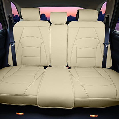 FH Group Ultra Comfort Highest Grade Faux Leather Full Set Cushion Pads Car Seat Covers for Front and Rear- Fit Most Car, Truck, SUV, or Van (Solid Beige) - color: Solid Beige, style: Full Set