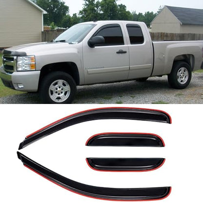 194040 Side Wind Vent Deflector, 4pcs in Channel Dark Smoke Rain Guards Set, Window Visors fit for 2007-2013 Chevy Silverado/GMC Sierra 1500,2007-2014 2500HD/3500HD with Extended Cab - size: 07-13 Double/Extend Cab（In Channel)