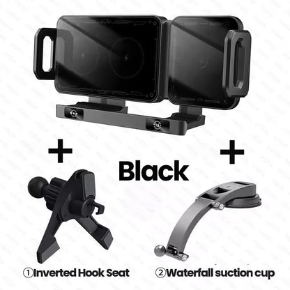 Famous Tech Shop Wireless Car Charger Mount 15W Fast Charging Phone Holder with Auto Rotation, Dual Mount Dashboard and Windshield Car Phone Holder for iPhone and Android