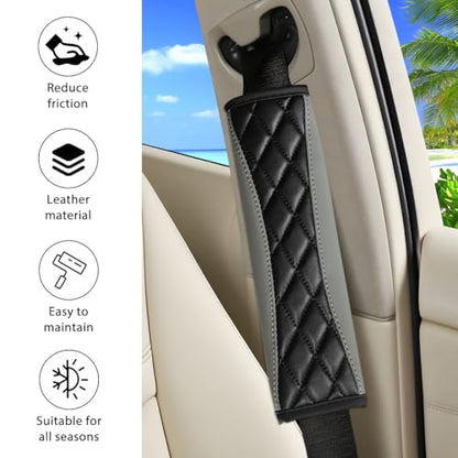 2PCS Car Seat Belt Cover, Soft Comfortable Leather Vehicle Seatbelt Shoulder Pad Cushion, Breathable Automotive Interior Seat Strap Harness Mat, Universal for RV SUV Truck (Gray) - color: Gray