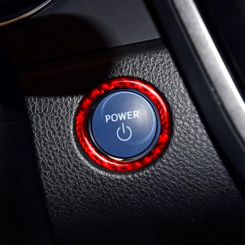 Super Glossy Red Durable Carbon Fiber Compatible with Toyota Camry 2018-2024 Accessories Car Key Ignition Push Start Button Cover Interior Trim Sticker Decal - color: Engine Start Stop Ring Trim