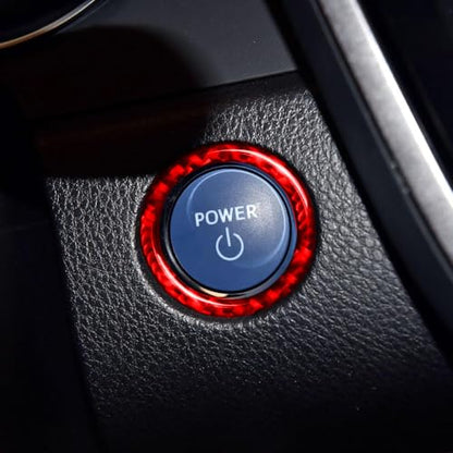 Super Glossy Red Durable Carbon Fiber Compatible with Toyota Camry 2018-2024 Accessories Car Key Ignition Push Start Button Cover Interior Trim Sticker Decal - color: Engine Start Stop Ring Trim