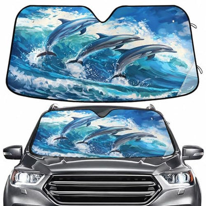 Windshield Sun Shade Beautiful Dolphins Jumped Front Window Block UV Shades Visor Reflective Retractable for Car SUV Trucks - color: F023