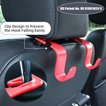 Car Seat Headrest Hooks Vehicle Storage Organizer for Purses Handbags Groceries Coats – Holds 55 lbs 360° Rotating Checkered Pattern Design 4 Pack (Red Checkered) - color: Red Checkered