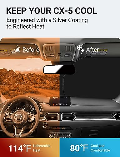 Proadsy 2026 Upgrade Windshield Sun Shade Custom Fit Mazda CX5 CX-5 2017-2025 2026 4-Layer Foldable Front Sunshade Protector Sun Visor Blocks UV Rays Keep Car Cooler - size: Mazda Cx-5 2017-2024 2025