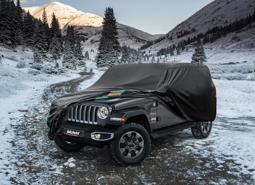 Jeep Wrangler Car Cover 4 Door Fits Sahara Rubicon Unlimited Sport JK JL. Jeep Wrangler Car Cover 4 DR for All Weather, Outdoor Waterproof, Windproof, UV-Resistant, Dustproof - size: 4 Fit Jeep Wrangler 4 Door