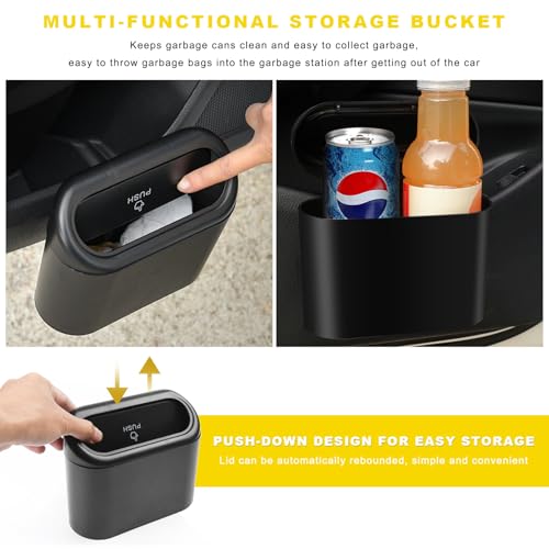 Car Trash Can Bin with Lid, Mini Portable Auto Garbage Can with 15Pcs Trash Bags, Waterproof Leakproof Small Garbage Organizer, Car Dustbin for Vehicle, Home, Office (Black) - color: Black