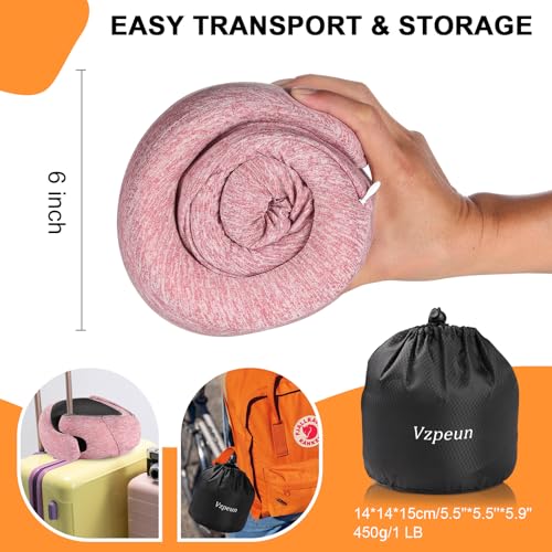 Travel Pillow - Hooded Neck Pillow Airplane Memory Foam Filling for Plane,Cars Sleeping, Road Trip, Long Flights, Portable Plane Accessories, Includes Eye Mask & Earplugs (Red)