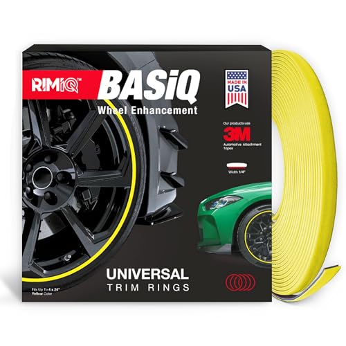 RIMiQ BASiQ 1/4" Universal Styling Trim - 26 Feet, 6 Colors, Flat Design, Easy to Apply with Premium 3M Tape - Versatile Rim Styling and Color Accent for Cars, Trucks, SUVs - Yellow - color: Yellow, size: BASiQ