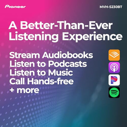 Pioneer MVH-S230BT 1-Din Digital Media Receiver – Bluetooth, USB, 50W x 4 Output, AM/FM Radio, iPhone/Android Compatible, Front/SW (Mono) Selectable RCA Output
