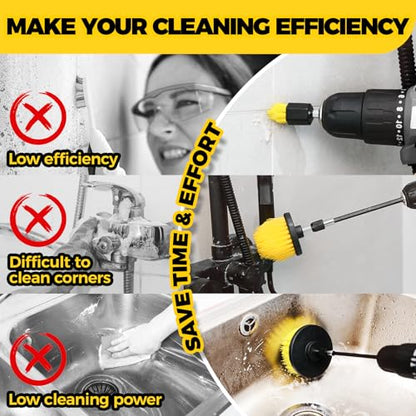 Holikme 6Pack Drill Brush Power Scrubber Cleaning Brush Extended Long Attachment Set All Purpose Drill Scrub Brushes Kit for Grout, Floor, Tub, Bathroom and Kitchen Surface,Scratch Brushes（Yellow） - color: Yellow