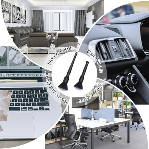 2 Microfiber Detailing Brushes, Car Interior Detailing Brush for Air Vent,Dashboard, Leather,Cleaning Tool Efficient Dust Removal for Car Interior, Computers, Keyboards, Digital Device