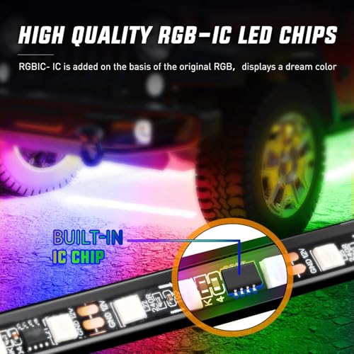 Nilight 4Pcs Car Underglow Neon Accent Strip Lights 256 LEDs RGBIC Multi Color DIY Sound Active Function Music Mode with APP Control and Remote Control Underbody Light Strips, 2 Years Warranty - color: Underglow Light RGBIC Multi Color 4Pcs