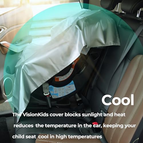 VisionKids Baby Car Seat Sun Shade Cover with Free Storage Bag Included | Infant Car Seat Heat Protector | UV Protection Cooler Cover | Keeps Toddler Seat Cool in Baby Car | Travel Accessories Silver
