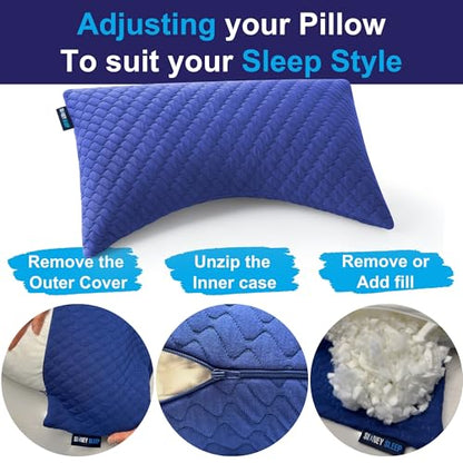Sidney Sleep Mini Travel Size Neck Pillow - Knee, Back Lumbar and Support - Small Curved Pillow - Adjustable Fill - Washable Case - Drawstring Backpack Included - 14 x 19 Inches (Mini - Blue) - color: Blue, size: Travel Mini
