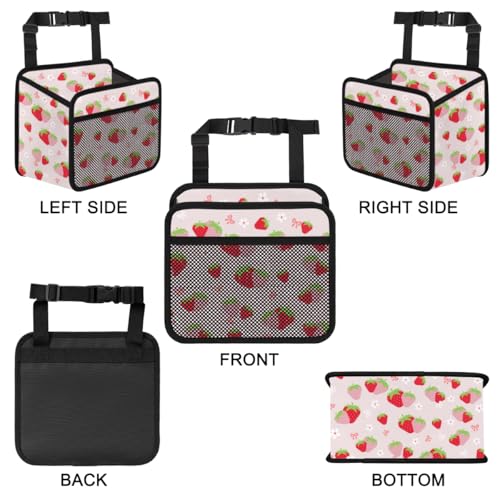 Cute Strawberry Print Car Organizer for Kids, Backseat Headrest Storage Bag, Adorable Cartoon Fruit Pattern, Foldable Waterproof PU Leather Organizer, Perfect for Mom and Baby
