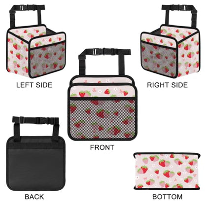 Cute Strawberry Print Car Organizer for Kids, Backseat Headrest Storage Bag, Adorable Cartoon Fruit Pattern, Foldable Waterproof PU Leather Organizer, Perfect for Mom and Baby