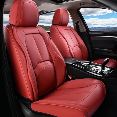 Coverado Seat Covers, Car Seat Covers Front Seats, Premium Nappa Leather Seat Covers for Cars, Waterproof Car Seat Protector with Lumbar Support, Front Seat Covers Universal Fit for Most Cars (Red) - color: A-Red, size: Front
