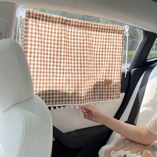 Gilprop 2 Pcs Car Window Shades Suction Cups Double Layer Auto Sun Shade Car Side Window Covers for Family Privacy Protection Breastfeeding Taking a nap Camping 18.5" x 26"(Brown) - color: Brown